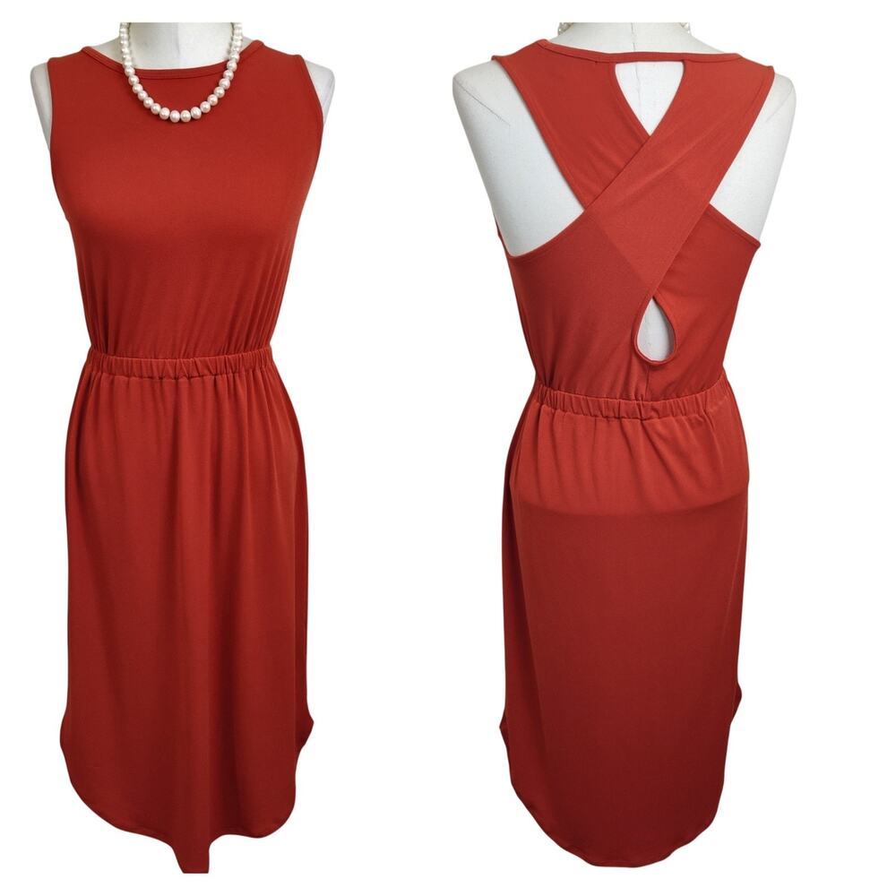 Banana Republic Dress Womens XS Orange Jersey Midi Crossback Cutout Tank Casual